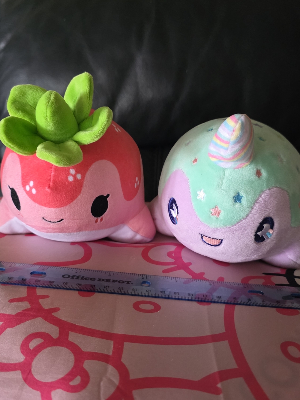 Plush Kids Toy - Pink Strawberry & Mint Narwhal Set
